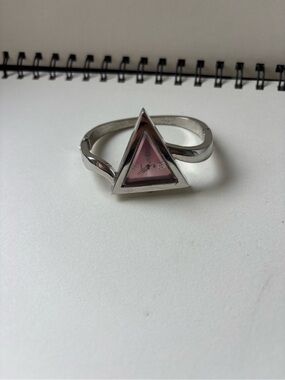Silver-Tone Triangle Pink faced watch bangle